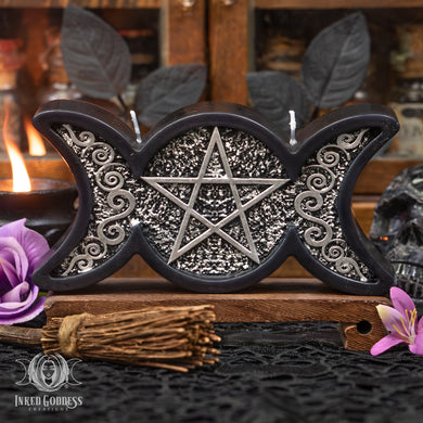 Triple Moon Pentacle Black Candle for Ritual Work 