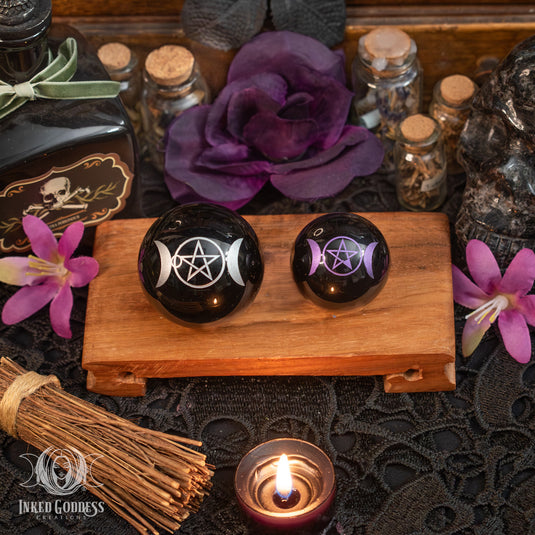 Triple Moon Pentacle Obsidian Sphere for Dispelling Negative Energy