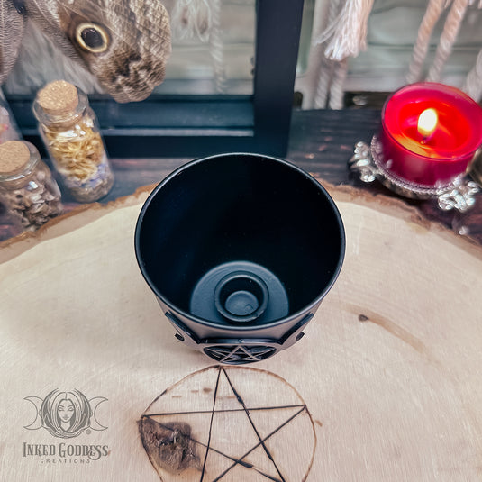 Triple Moon Pentacle Mini Candle Holder Pot for Goddess Energy
