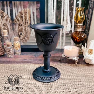 Triple Moon Pentacle Chalice Mini Candle Holder for Protection