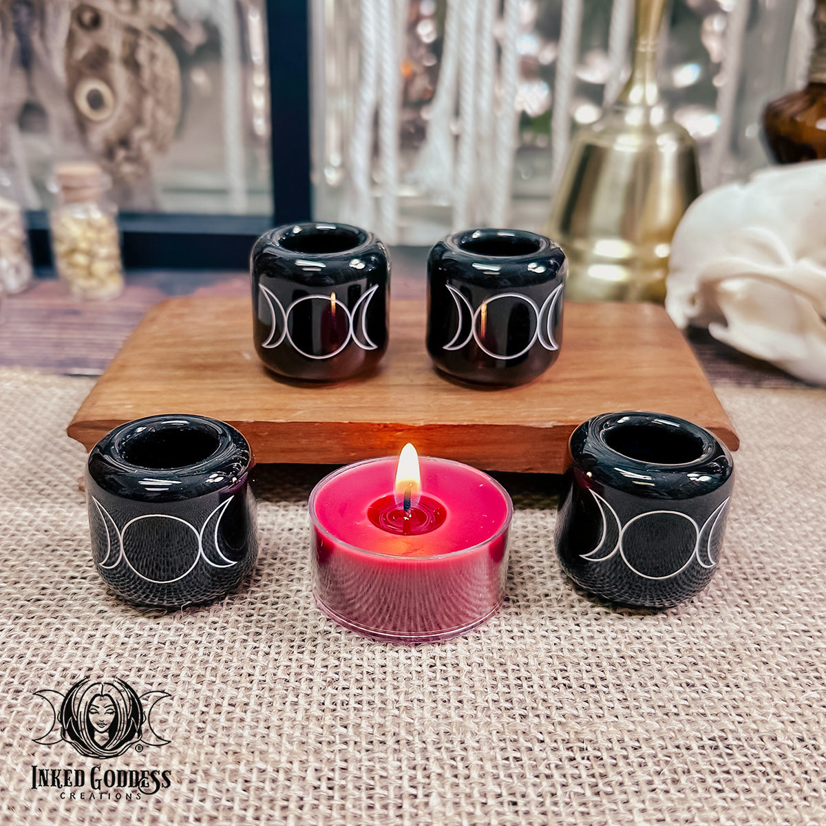 Triple Moon Black Chime Candle Holder