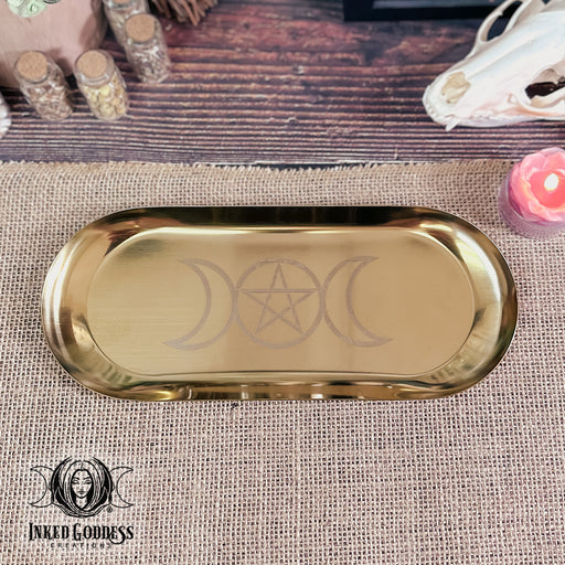 Triple Moon Pentacle Metal Tray for Your Altar