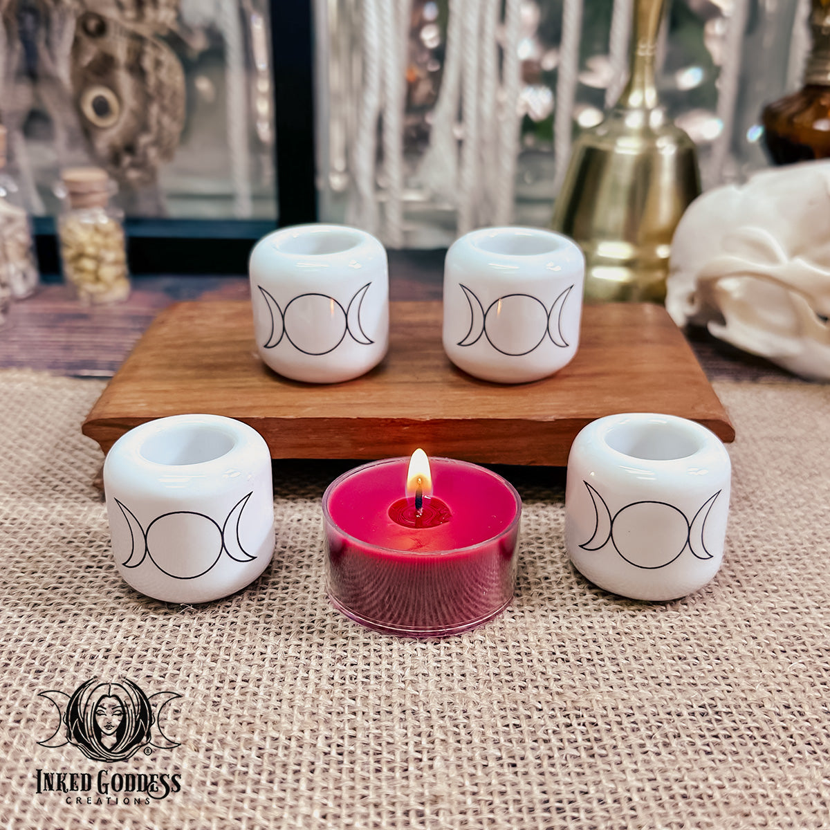 Triple Moon White Chime Candle Holder