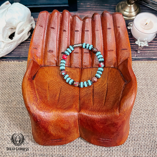 Turquoise, Hematite, Sea Sediment Jasper Magnetic Bracelet - Handmade by Colin, One of a Kind
