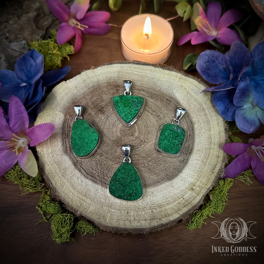 Uvarovite Green Garnet Druzy Sterling Silver Pendant for Hella Good Luck