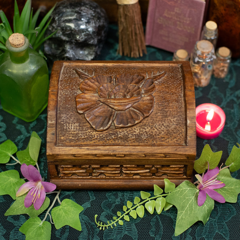 Load image into Gallery viewer, Vintage Carved Rose Wooden Box Witchy Self-Care Kit - One of a Kind
