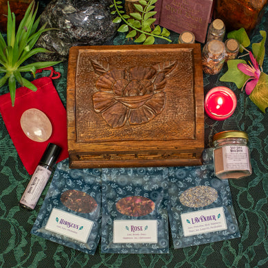 Vintage Carved Rose Wooden Box Witchy Self-Care Kit - One of a Kind