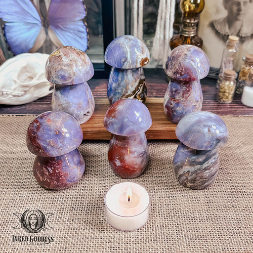 Violet Agate Carved Mushrooms for Fairy Magick