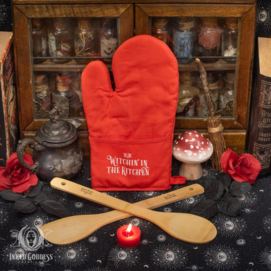 Witchin' In The Kitchen Oven Mitt & Bamboo Spoon Set for Recipe Crafting