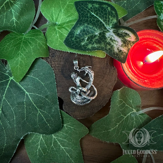 Woman Riding Dragon Sterling Silver Pendant for Working With Your Power