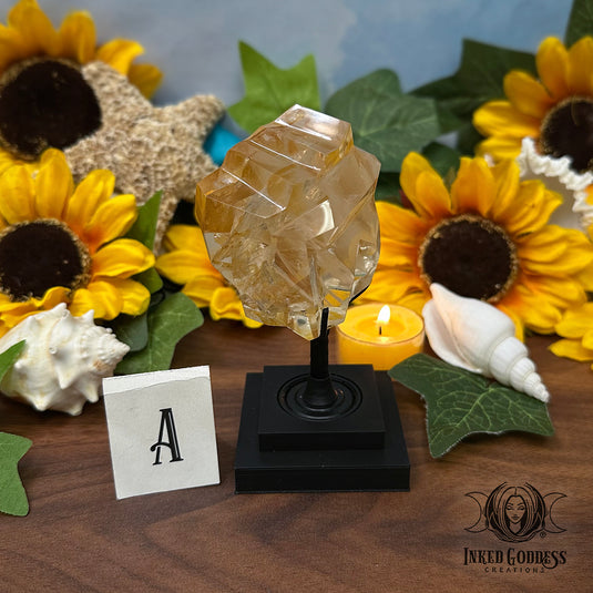 Yellow Hematoid Quartz Geometric Flame on Stand for Sparking Creativity