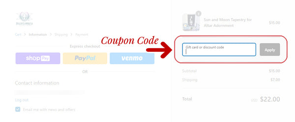 Enter Coupon Code at Checkout