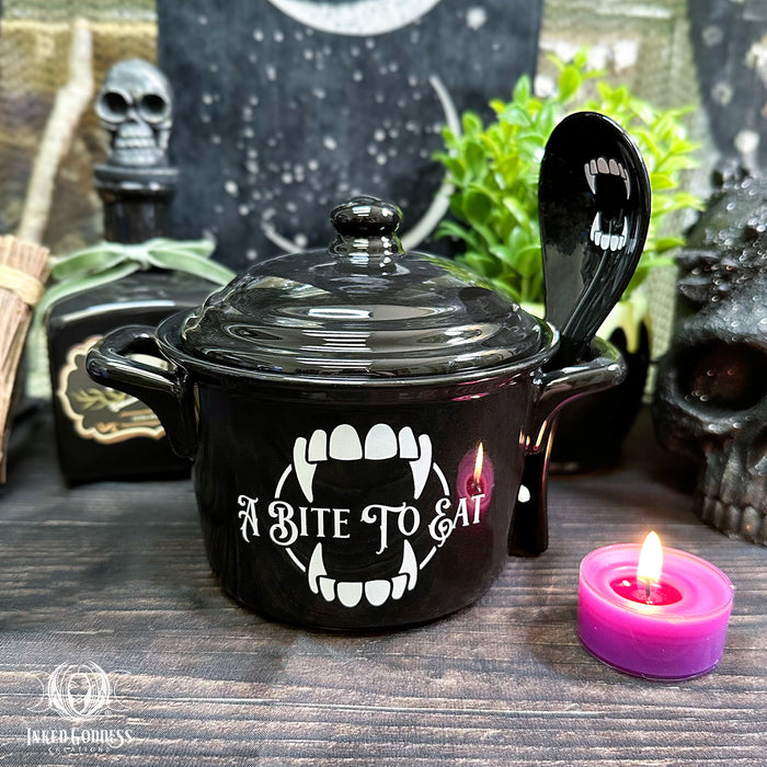 A Bite to Eat Bowl and Spoon Set  - Inked Goddess Creations