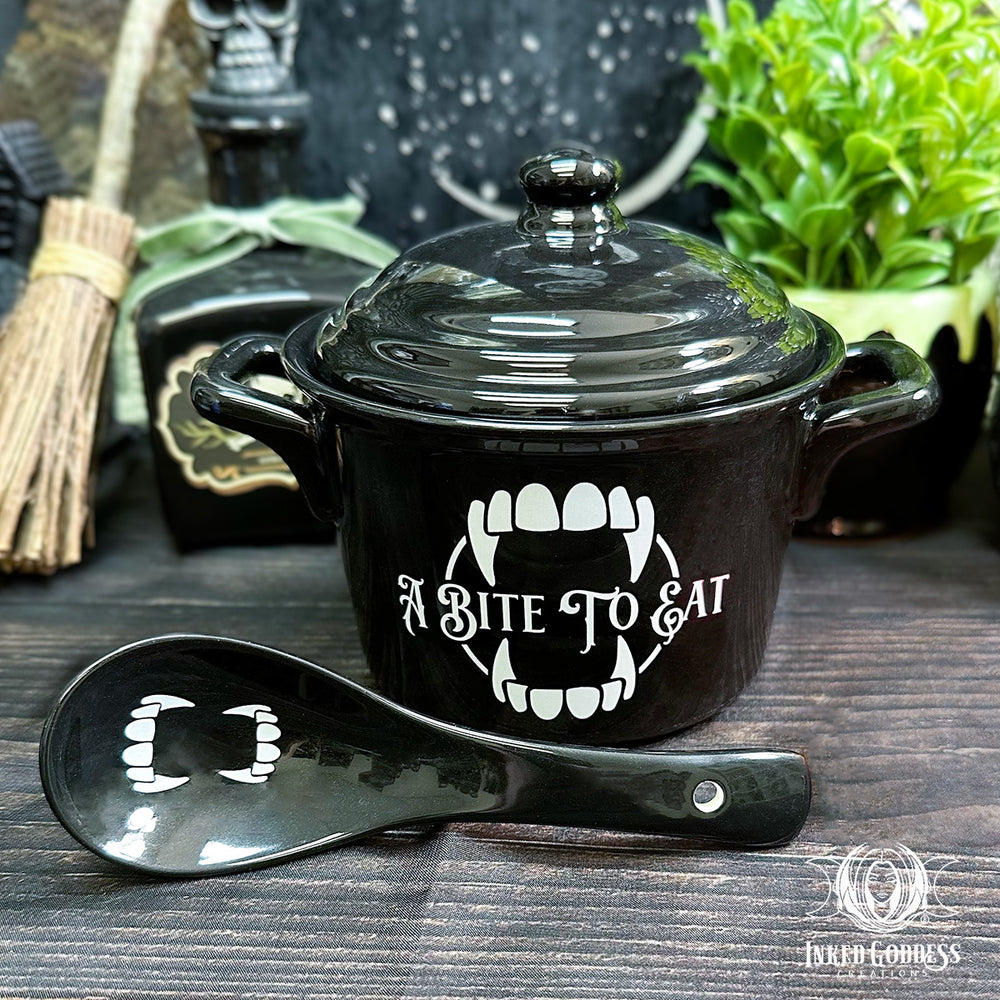 A Bite to Eat Bowl and Spoon Set  - Inked Goddess Creations