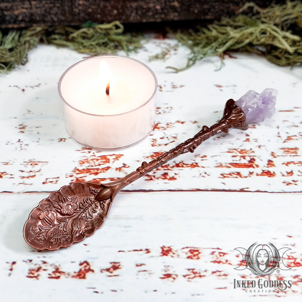 Amethyst Copper Mini Spoon for Kitchen Magick- Inked Goddess Creations