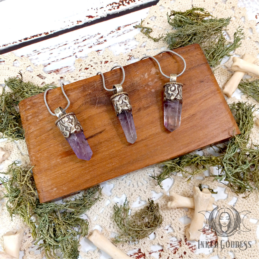 Amethyst Point Tibetan Necklace for Spiritual Connection- Inked Goddess Creations