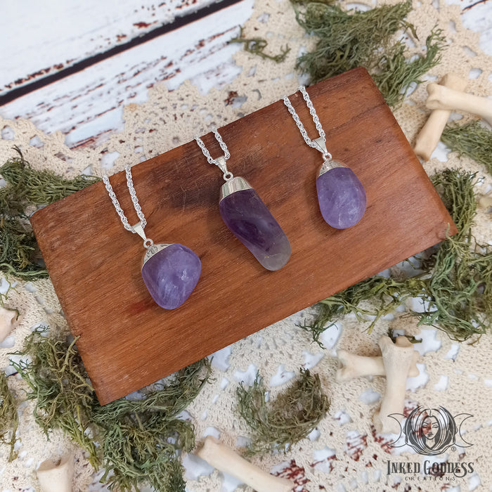 Amethyst Tumbled Gemstone Necklace for Intuition- Inked Goddess Creations