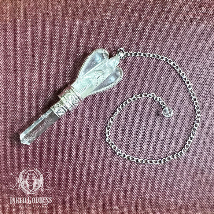 Carved Angel Clear Quartz Pendulum for Guided Divination- Inked Goddess Creations