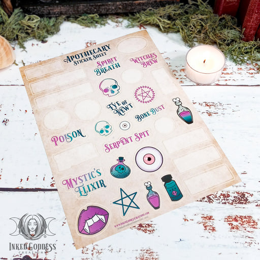 Apothecary Sticker Sheet- Exclusive to Inked Goddess Creations- Inked Goddess Creations