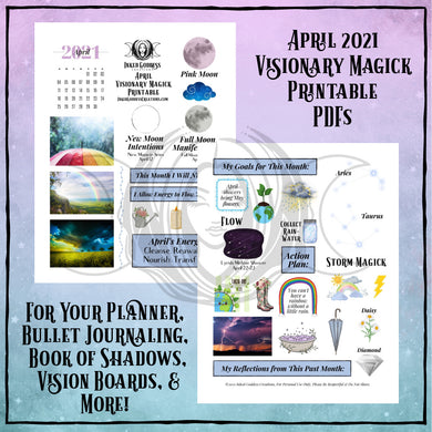 April 2021 Visionary Magick PDF Printable for Bullet Journaling- Inked Goddess Creations