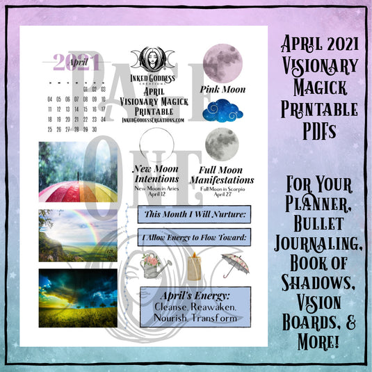 April 2021 Visionary Magick PDF Printable for Bullet Journaling- Inked Goddess Creations