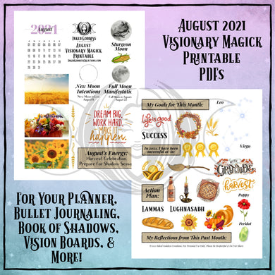 August 2021 Visionary Magick PDF Printable for Bullet Journaling- Inked Goddess Creations