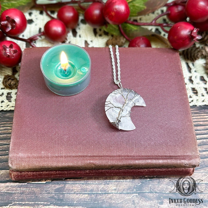Clear Quartz Moon Necklace for Lunar Energy- Inked Goddess Creations