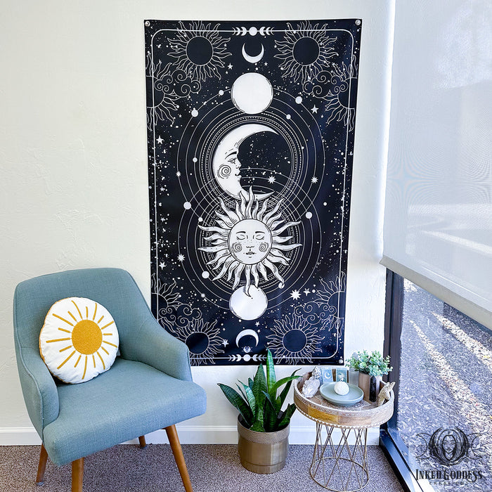 Sun and Moon Tapestry for Altar Adornment- Inked Goddess Creations