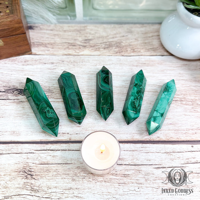 Double-Terminated Malachite Point for Energy Flow- Inked Goddess Creations