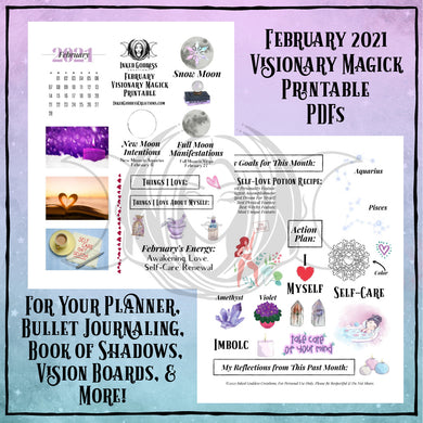 February 2021 Visionary Magick PDF Printable for Bullet Journaling- Inked Goddess Creations