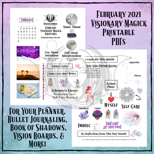 February 2021 Visionary Magick PDF Printable for Bullet Journaling- Inked Goddess Creations