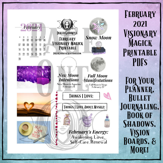 February 2021 Visionary Magick PDF Printable for Bullet Journaling- Inked Goddess Creations