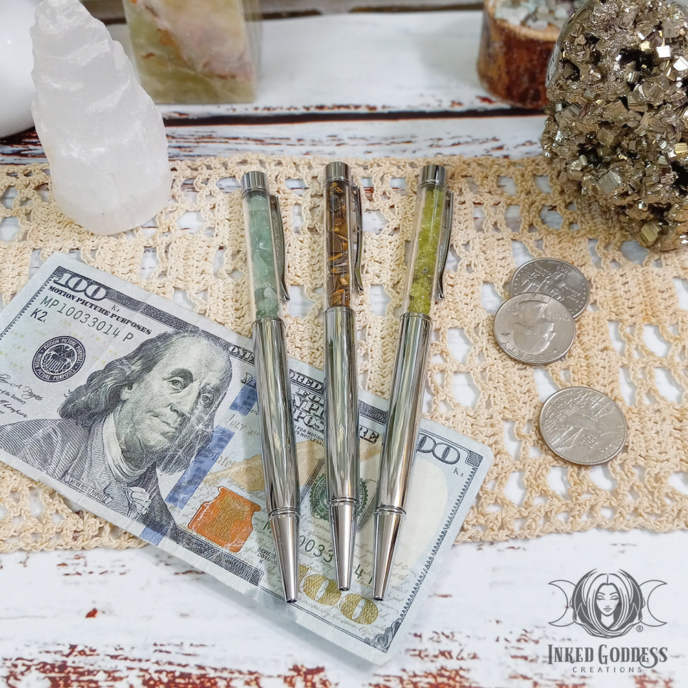 Gemstone Chip Pen- Aventurine, Peridot, or Tiger's Eye- Inked Goddess Creations