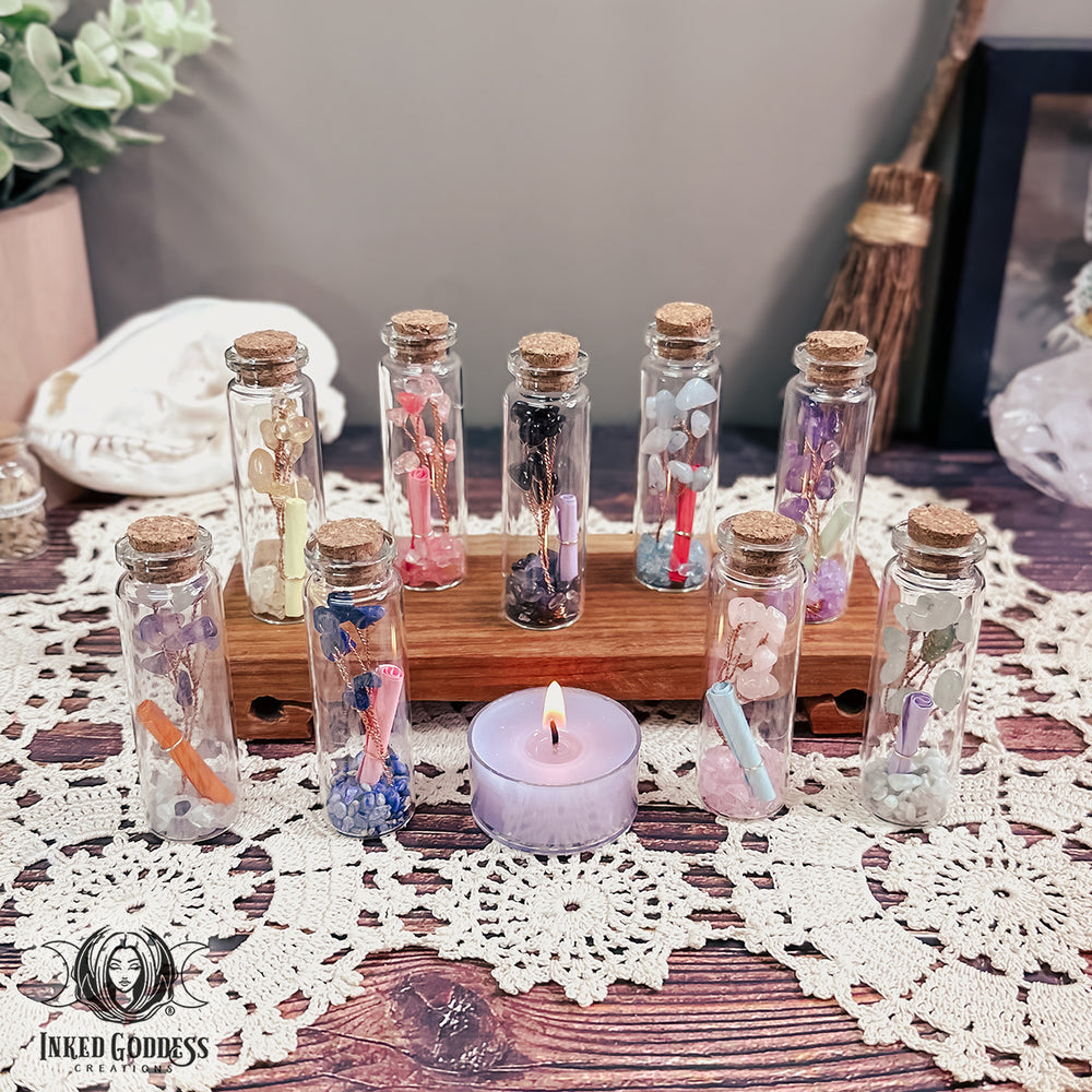 Gemstone Wishing Jar with Scroll for Intention Setting- Inked Goddess Creations
