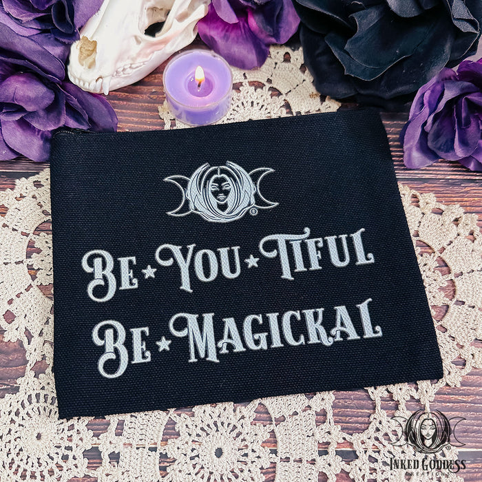 Be*You*Tiful, Be*Magickal Black Canvas Zipper Bag- Inked Goddess Creations