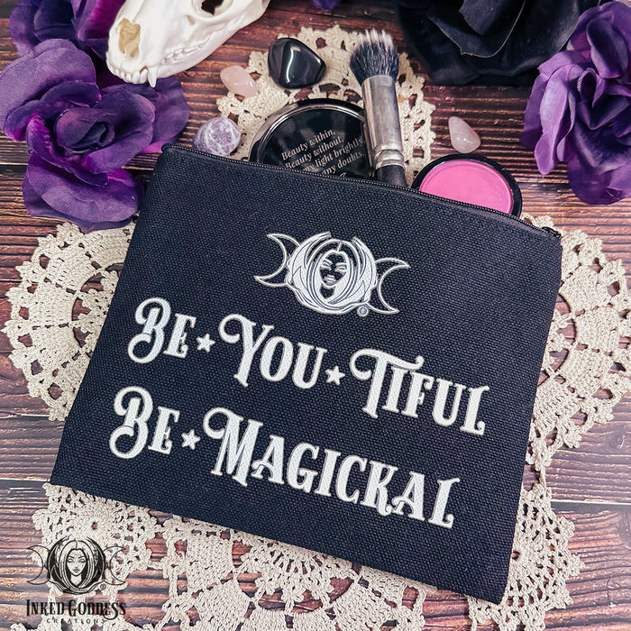 Be*You*Tiful, Be*Magickal Black Canvas Zipper Bag- Inked Goddess Creations