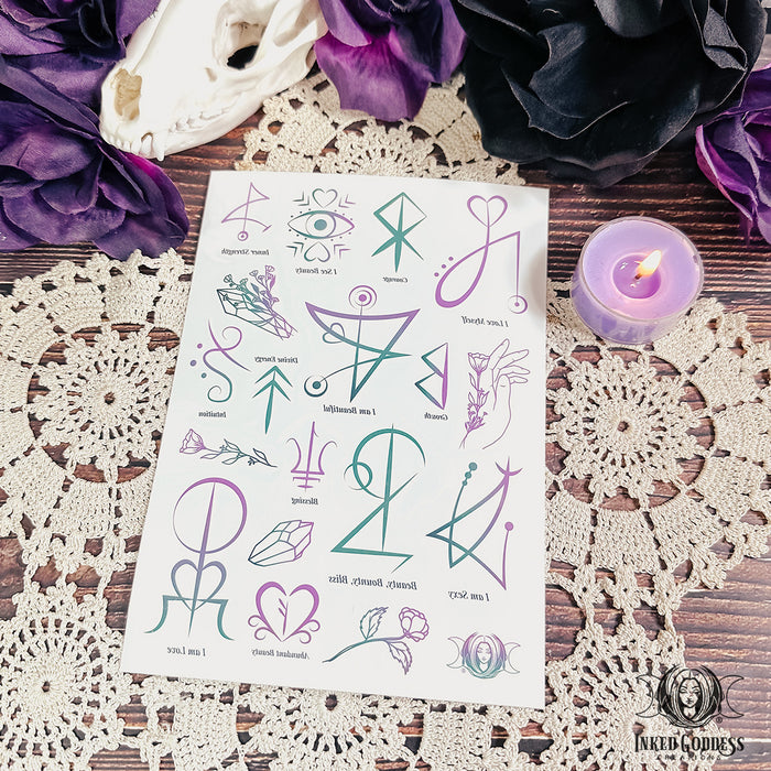 Glamour Magick Sigils Temporary Tattoo Sheet- Inked Goddess Creations