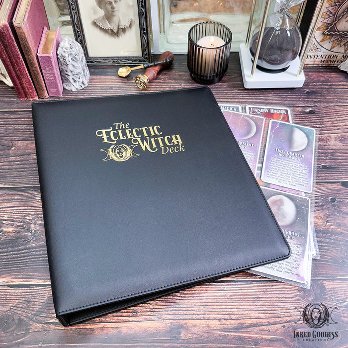 Gold Leaf & Black Faux Leather Binder for The Eclectic Witch Card Deck- Inked Goddess Creations