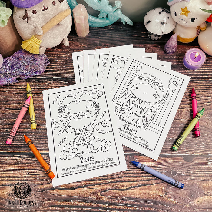 Greek Gods and Goddesses Coloring Card Set for Wee Witches- Inked Goddess Creations