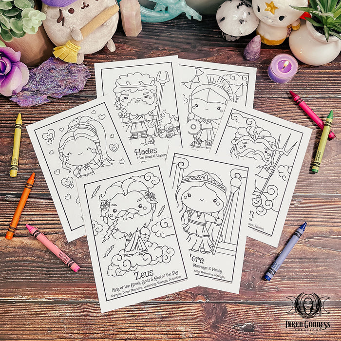 Greek Gods and Goddesses Coloring Card Set for Wee Witches- Inked Goddess Creations