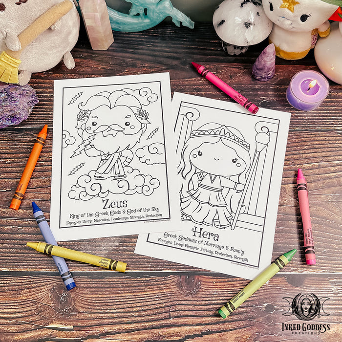 Greek Gods and Goddesses Coloring Card Set for Wee Witches- Inked Goddess Creations