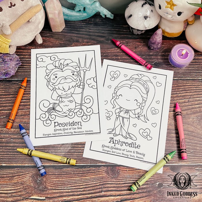 Greek Gods and Goddesses Coloring Card Set for Wee Witches- Inked Goddess Creations