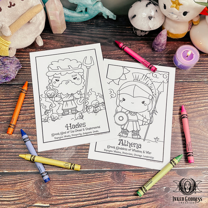 Greek Gods and Goddesses Coloring Card Set for Wee Witches- Inked Goddess Creations