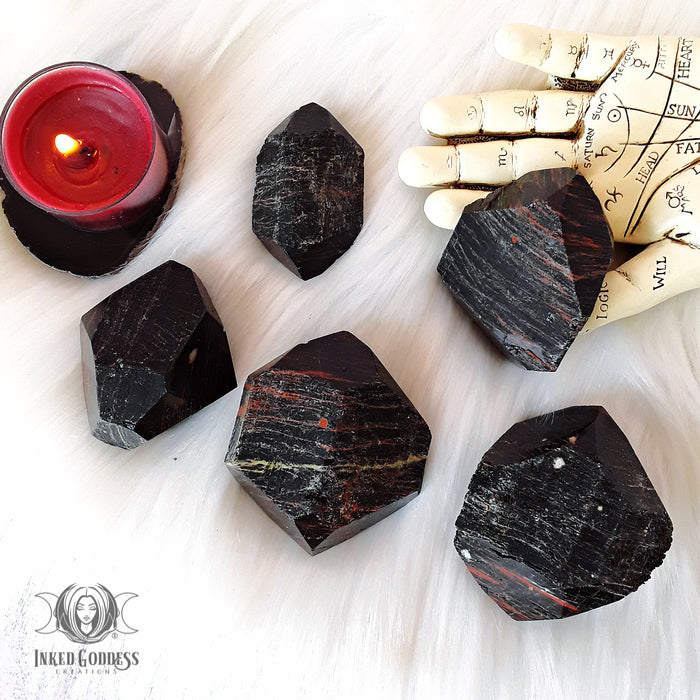 Black Tourmaline & Hematite Double Terminated Raw Wand for Grounding- Inked Goddess Creations
