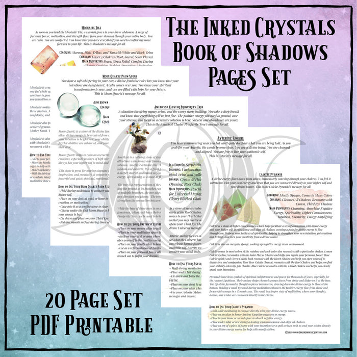 Inked Crystals Book of Shadows Pages Set- PDF Printables- Inked Goddess Creations