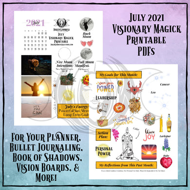 July 2021 Visionary Magick PDF for Bullet Journaling- Inked Spirit- Inked Goddess Creations