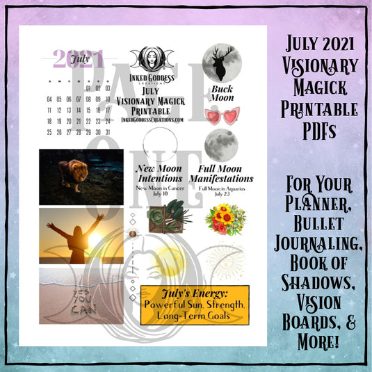 July 2021 Visionary Magick PDF for Bullet Journaling- Inked Spirit- Inked Goddess Creations