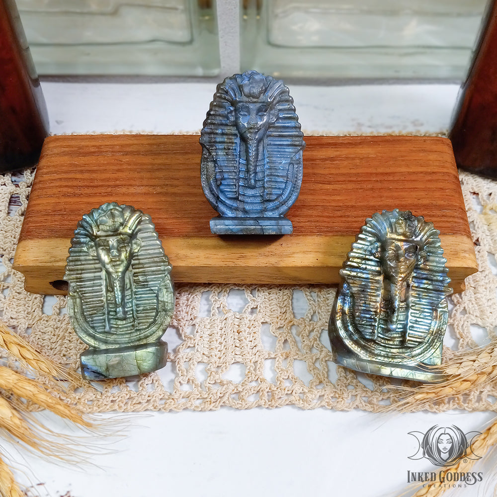 Carved Labradorite Pharaoh Statue for Guidance- Inked Goddess Creations