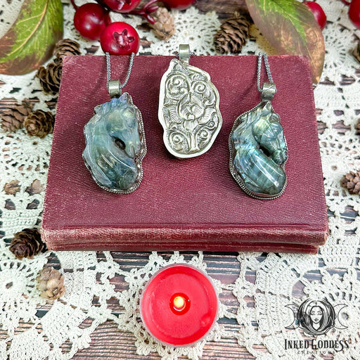 Labradorite Carved Horse Tibetan Necklace for Strength- Inked Goddess Creations