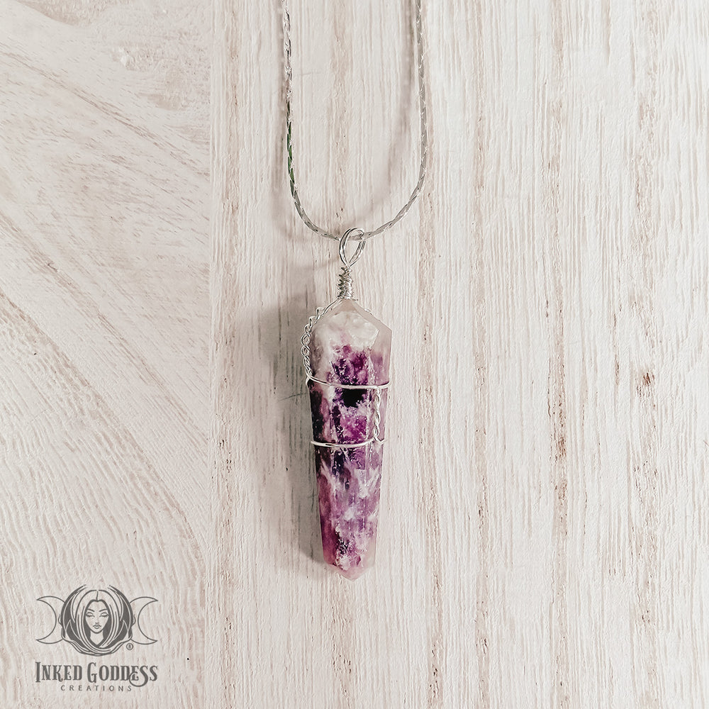 Lepidolite Point Necklace for Psychic Awareness- Inked Goddess Creations